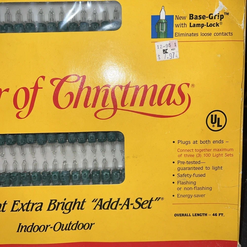 Vintage Kodak Color of Christmas 100 Clear Lights Extra Bright Add A Set